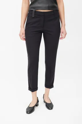 Black Wool Tapered Leg Cuffed Trouser