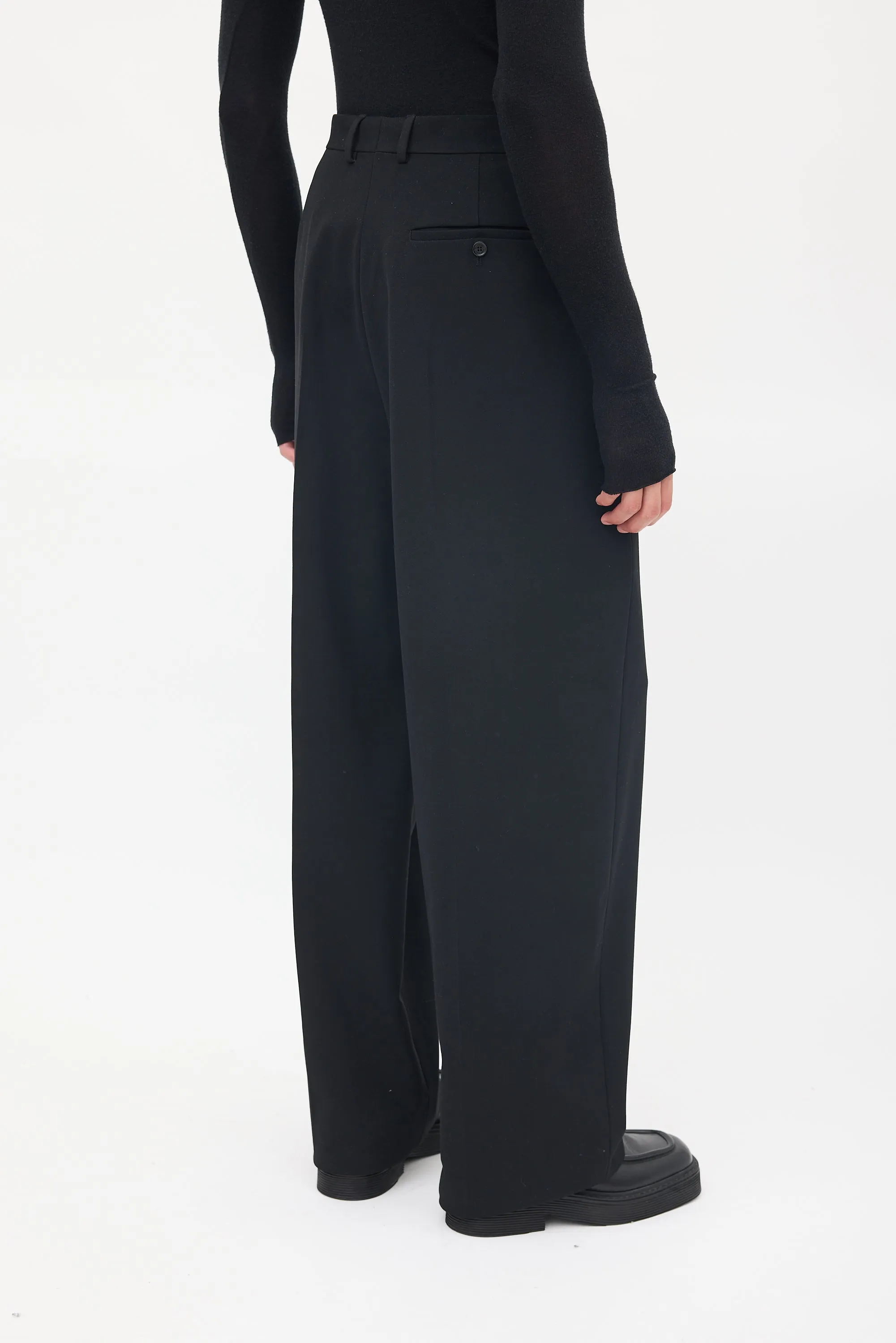 Black Wool Tapered Long Trouser
