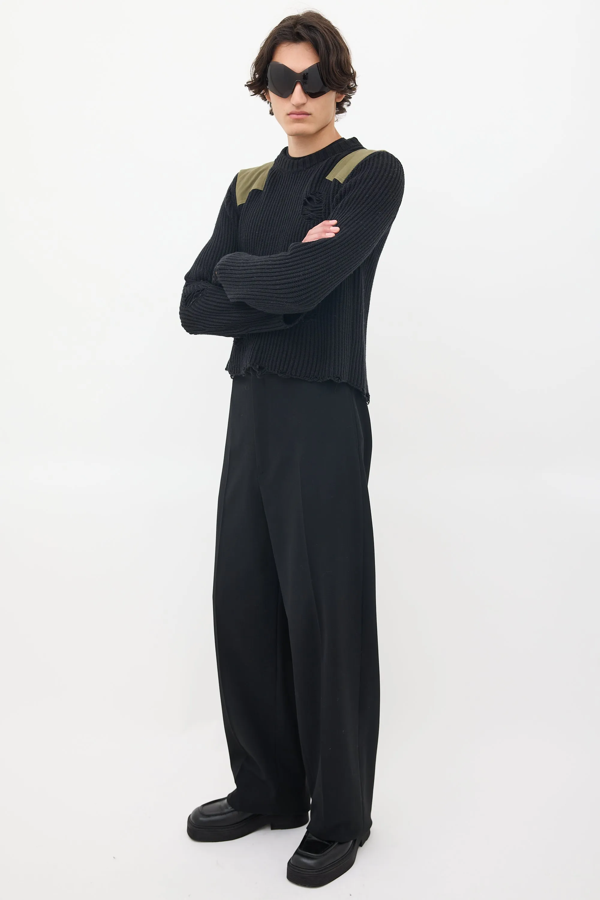 Black Wool Tapered Long Trouser