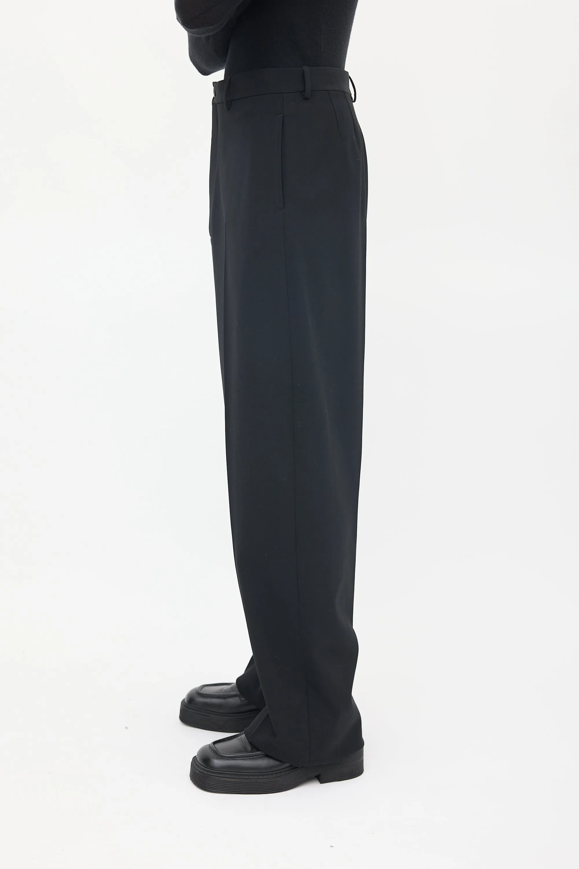 Black Wool Tapered Long Trouser