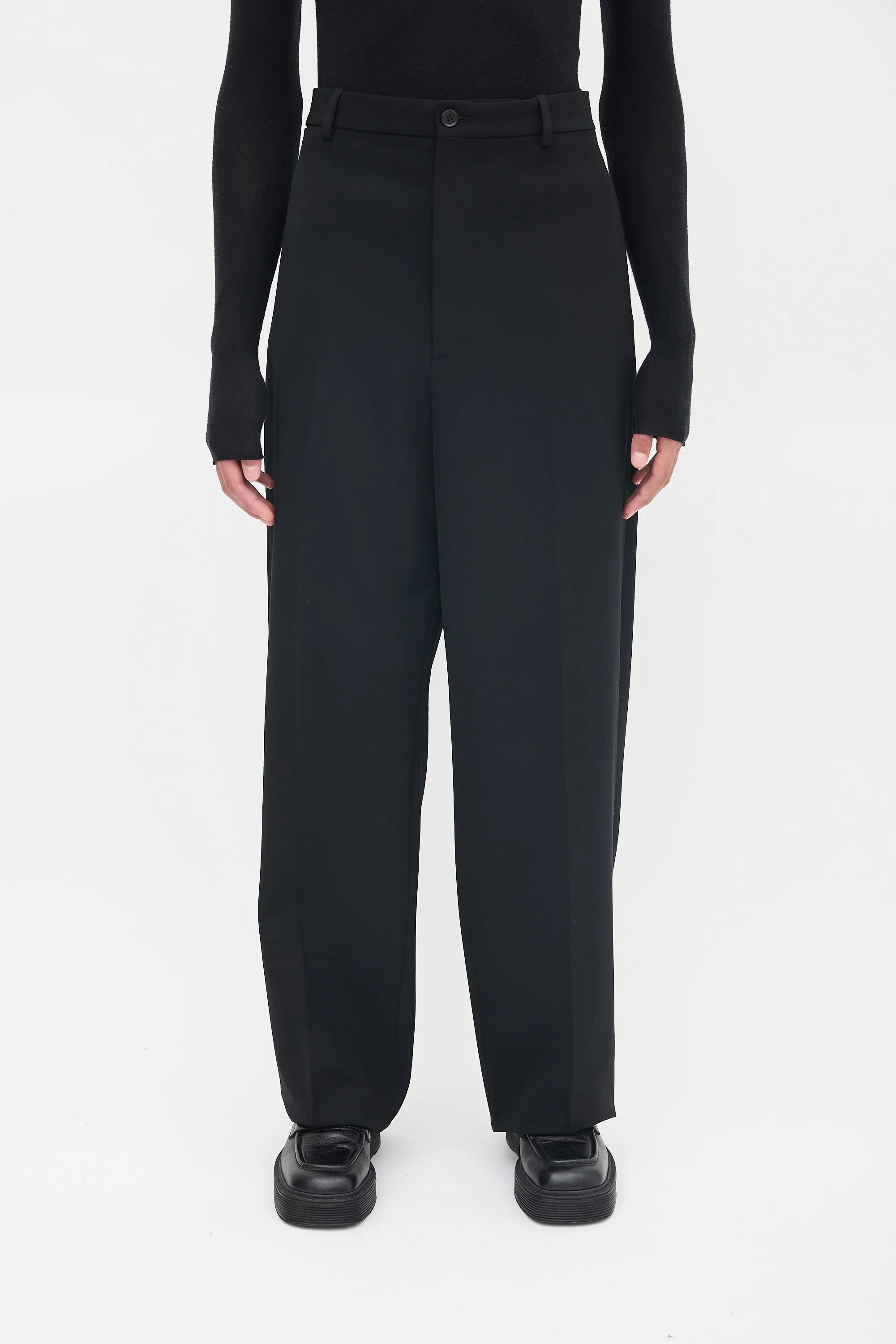 Black Wool Tapered Long Trouser