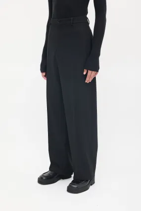 Black Wool Tapered Long Trouser