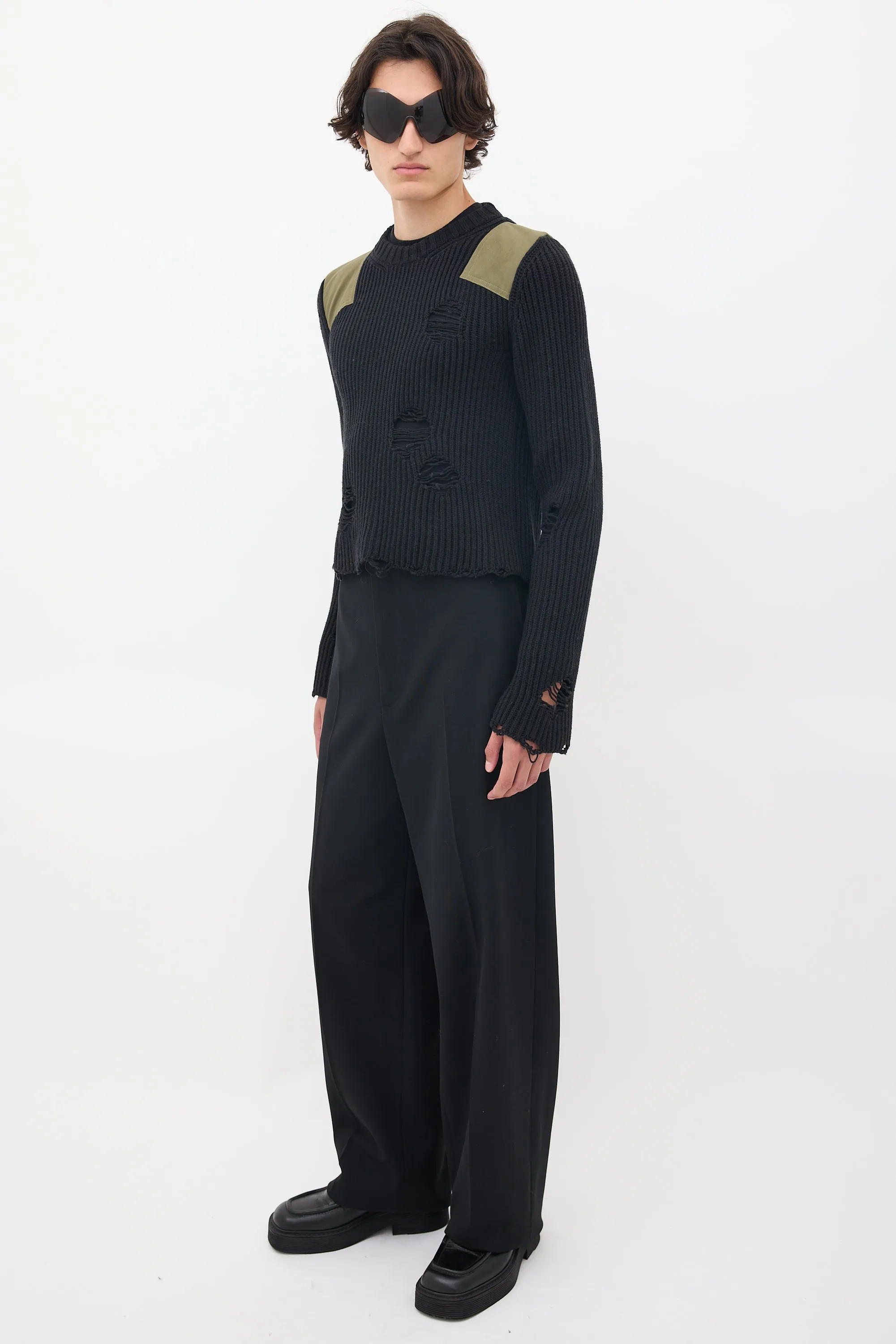 Black Wool Tapered Long Trouser