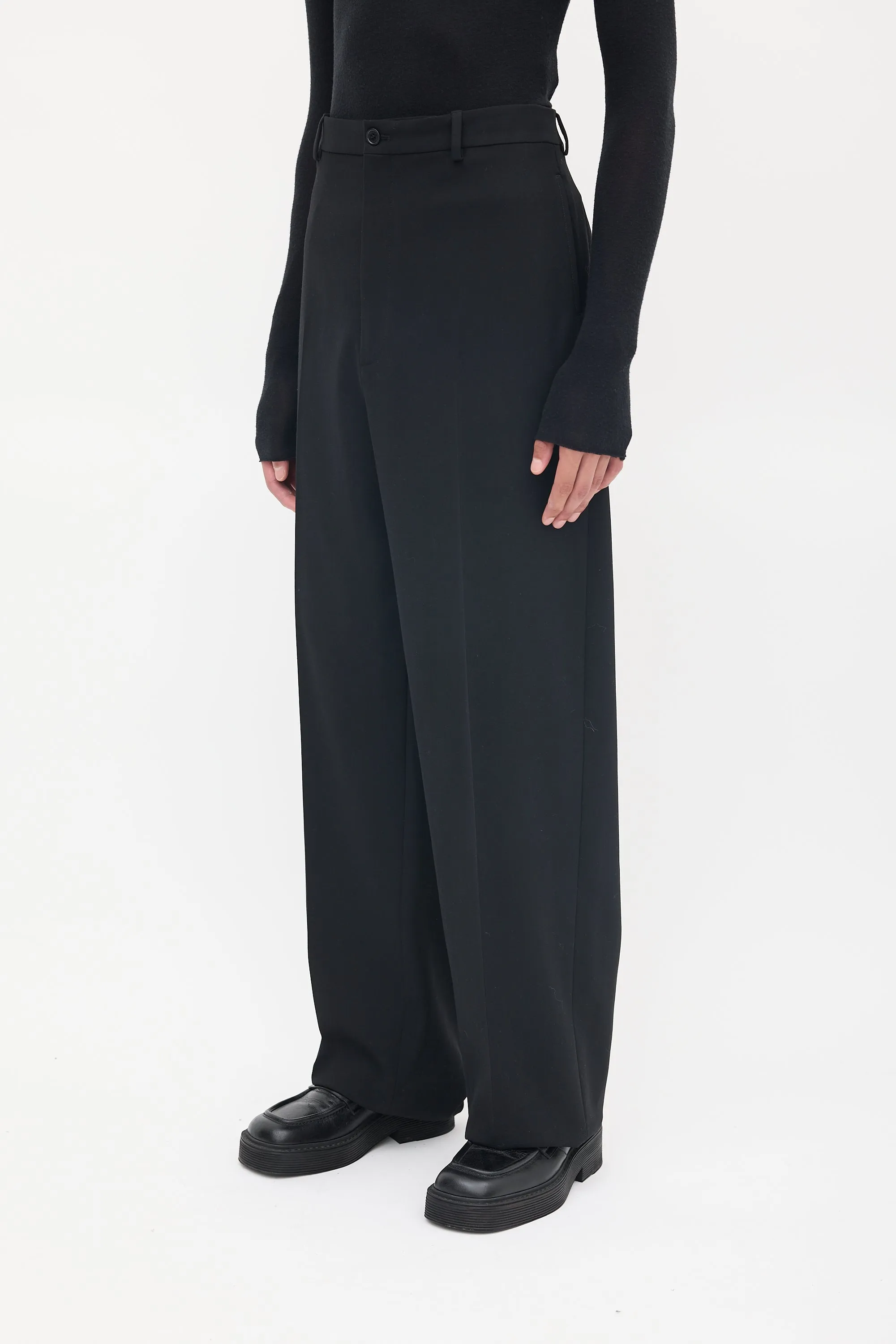 Black Wool Tapered Long Trouser
