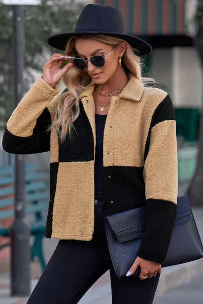 Jonah Color Block Snap Down Collared Neck Jacket