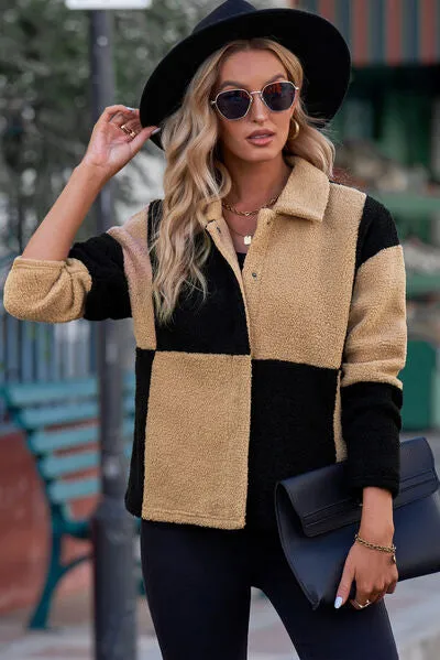 Jonah Color Block Snap Down Collared Neck Jacket