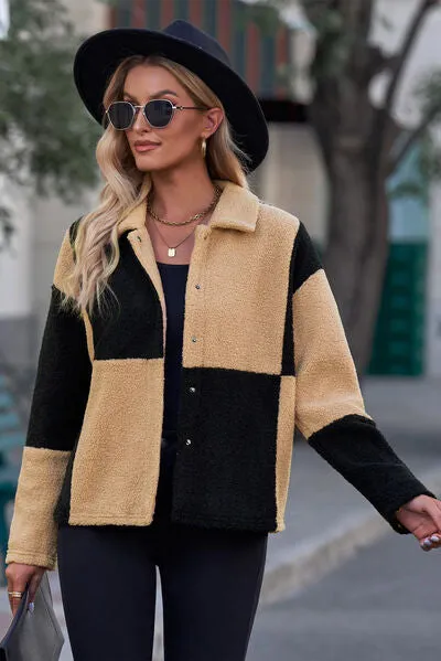 Jonah Color Block Snap Down Collared Neck Jacket