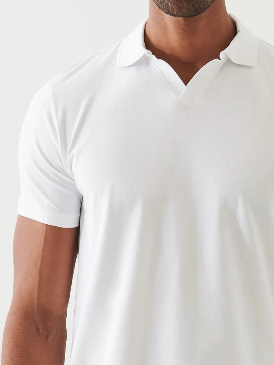 Patrick Assaraf Pima Cotton Stretch Open Polo in White