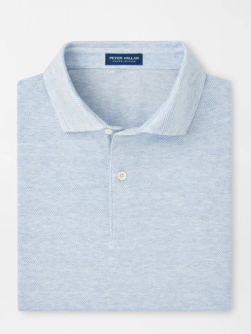 Peter Millar Harris Herringbone Knit Polo in Blue Frost