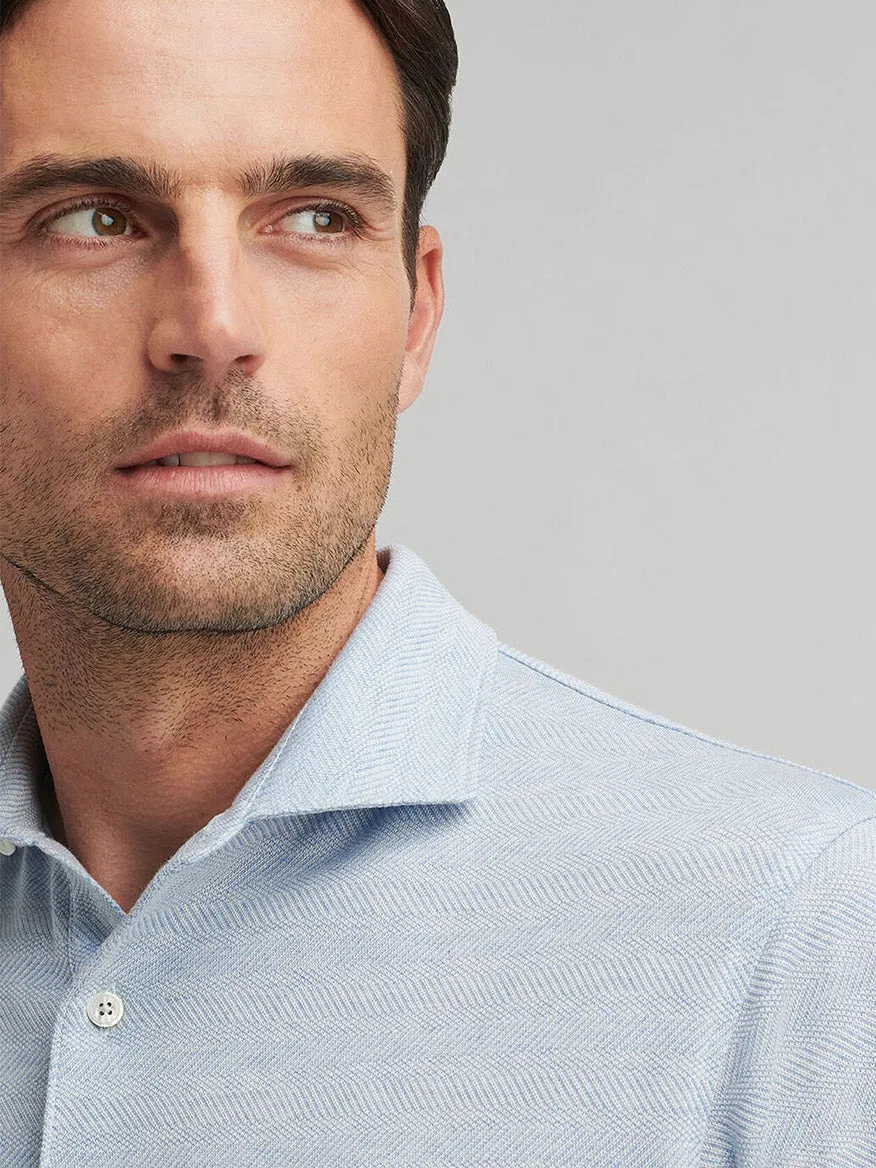Peter Millar Harris Herringbone Knit Polo in Blue Frost