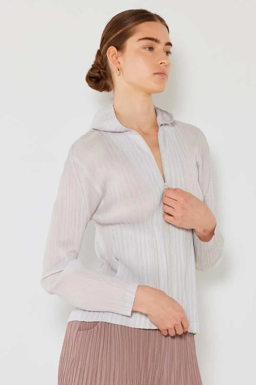 Pleated Hood Jacket 2 Way Zipper