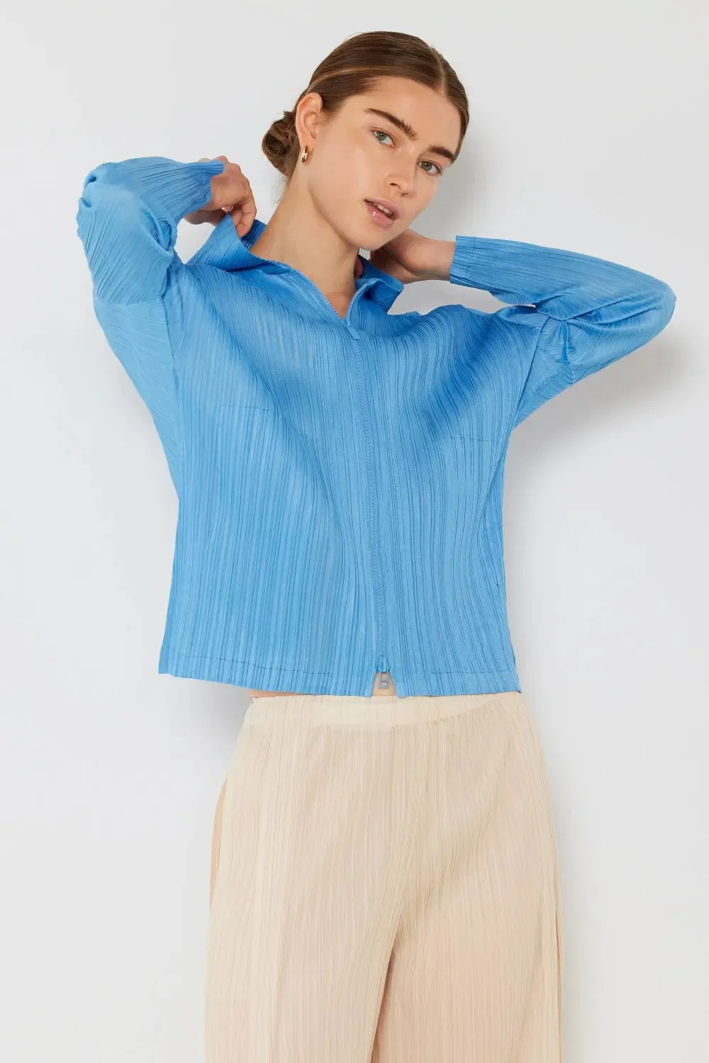 Pleated Hood Jacket 2 Way Zipper