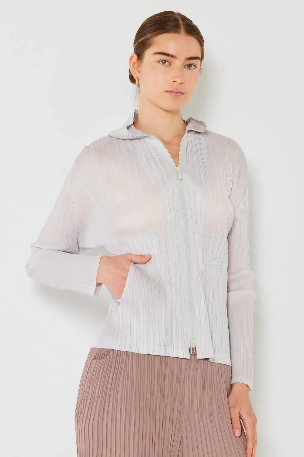 Pleated Hood Jacket 2 Way Zipper
