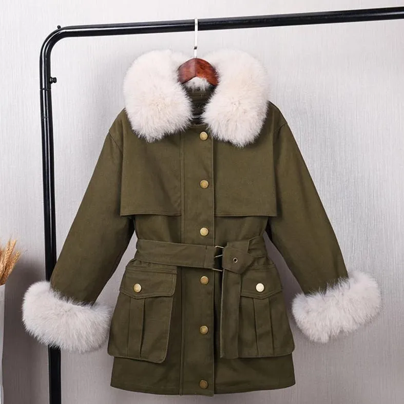 Women's Winter Casual Slim Thick Parka With Fox Fur