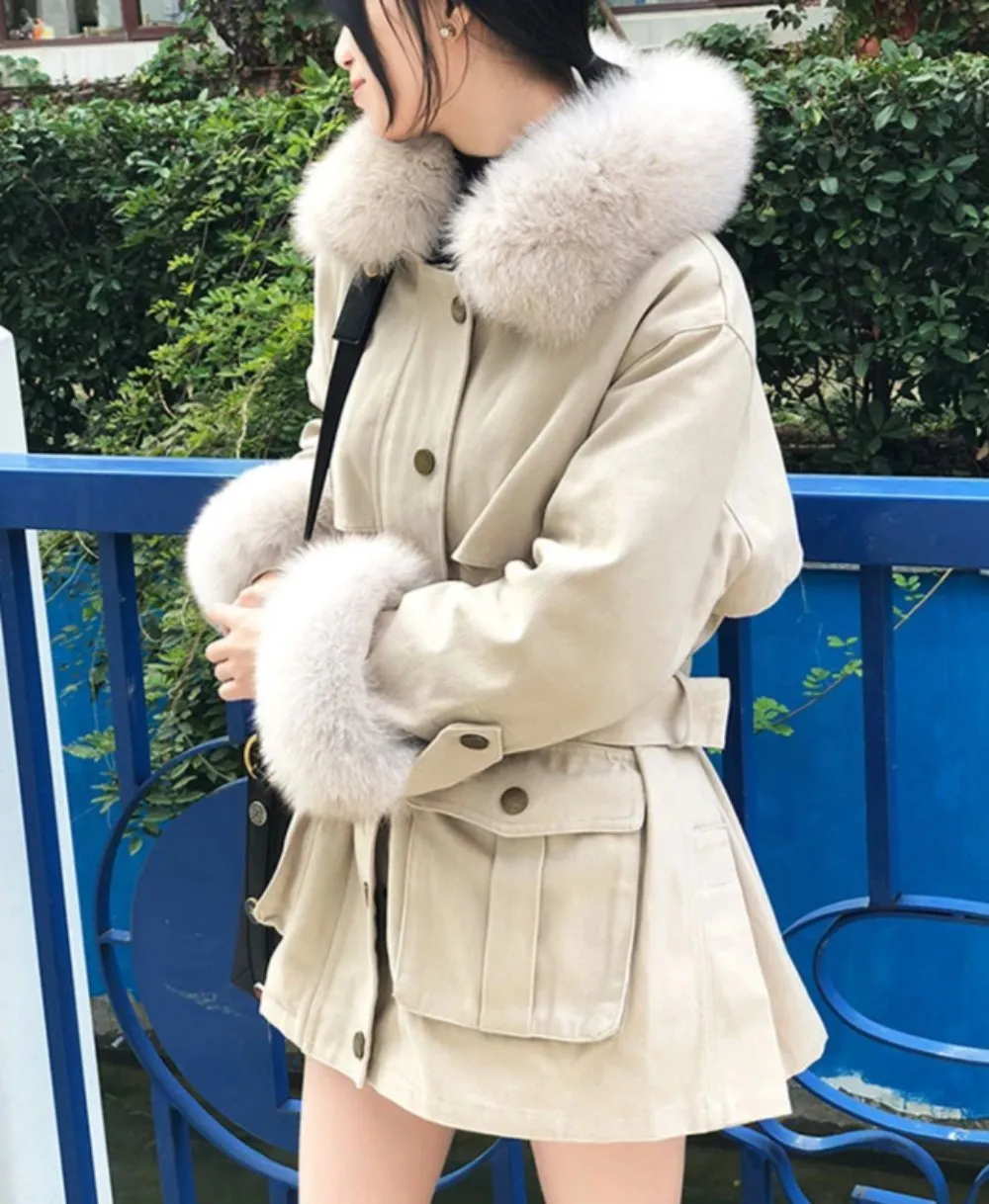 Women's Winter Casual Slim Thick Parka With Fox Fur